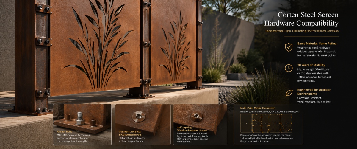 Corten Steel Screen Hardware Compatibility